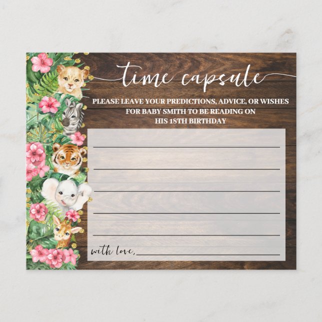 Rustic Pink Safari Time Capsule Baby Shower Card Flygblad (Framsidan)