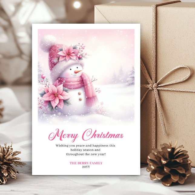 Rustic Pink Snowman Printable Winter Scene Greetin Julkort (Rustic Pink Snowman Printable Winter Scene Greeting Card

)
