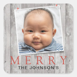 Rustic Pinned Photo Merry Helgdag Fyrkantigt Klistermärke