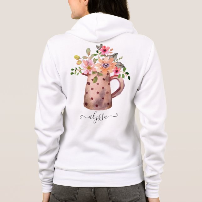Rustic Pitcher Peach & Mauve Watercolor Blommigt T Shirt (Baksida)