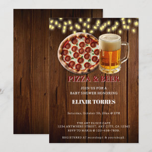 Rustic Pizza & Beer Baby Shower Inbjudningar