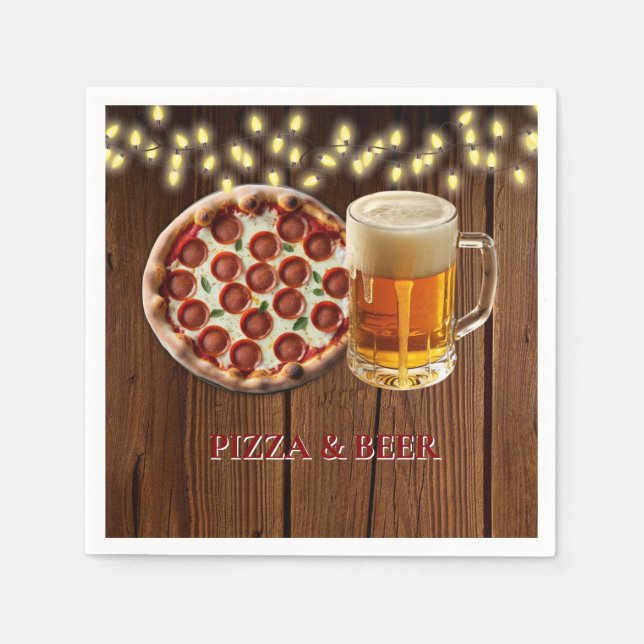 Rustic Pizza & Beer Baby Shower Pappersservett (Framsidan)