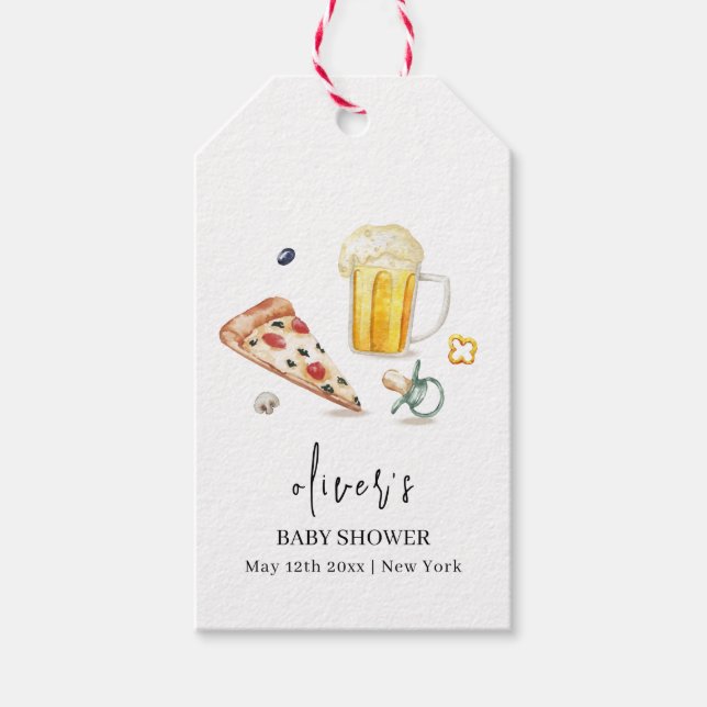 Rustic Pizza Öl Nappar Baby Shower Presentetikett (Framsidan)