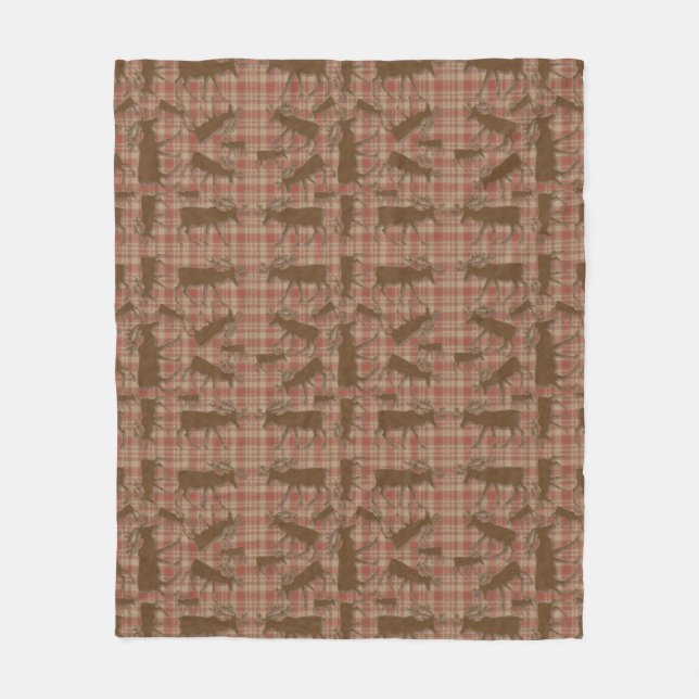 Rustic plaid brunmosa fleece filt (Framsidan)