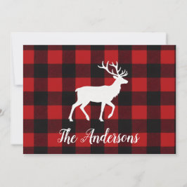 Rustic Plaid Deer Personalized Holiday Card Julkort