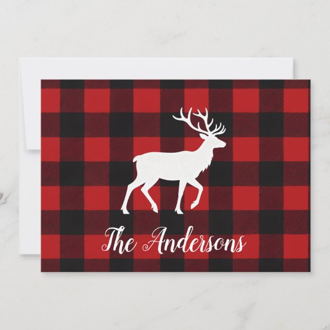 Rustic Plaid Deer Personalized Holiday Card Julkort (Framsida)
