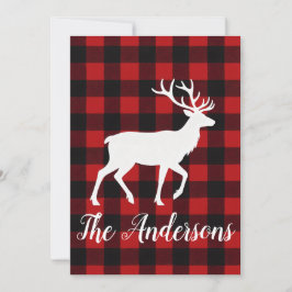 Rustic Plaid Deer Personalized Holiday Card Julkort