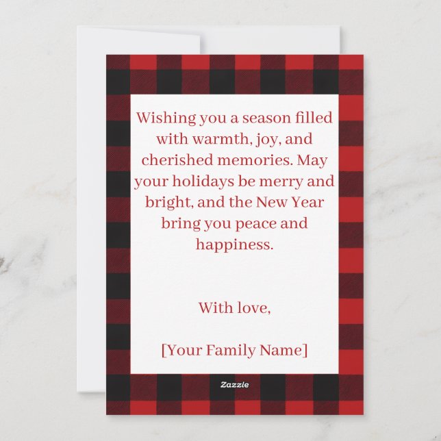 Rustic Plaid Deer Personalized Holiday Card Julkort (Baksida)