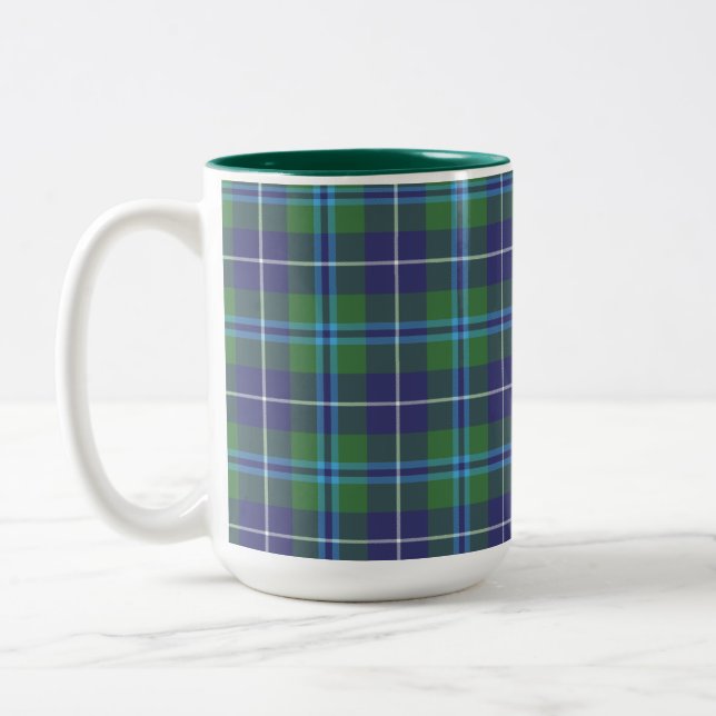 Rustic Plaid Douglas Blue Green Tartan Två-Tonad Mugg (Vänster)