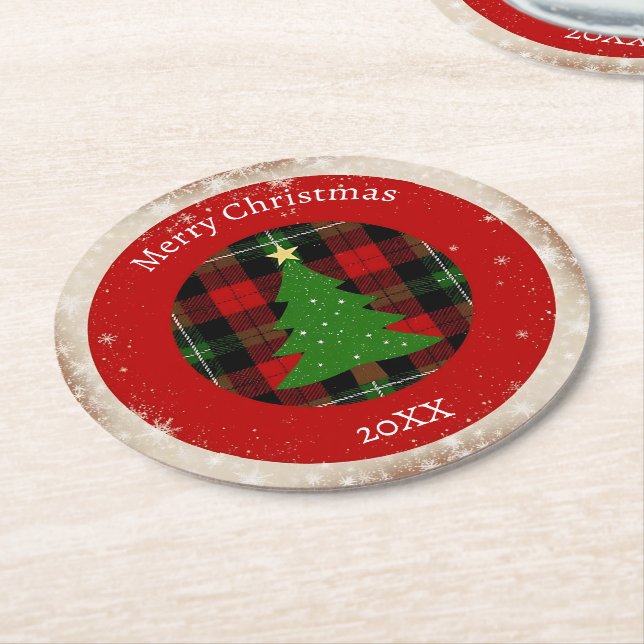 Rustic Plaid Snowflake  Underlägg Papper Rund (Vinklad)