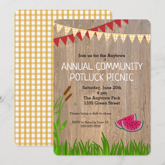 Rustic Play Community Potluck Picnic-inbjudan Inbjudningar (Fram/baksida)