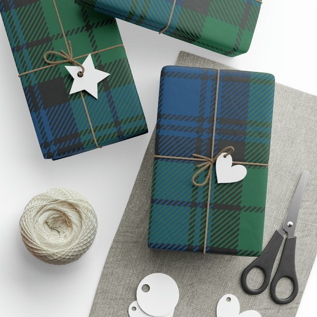 Rustic Play Elegant Campbell Presentpapper (Rustic Green Blue Clan Campbell Plaid Tartan Wrapping Paper)
