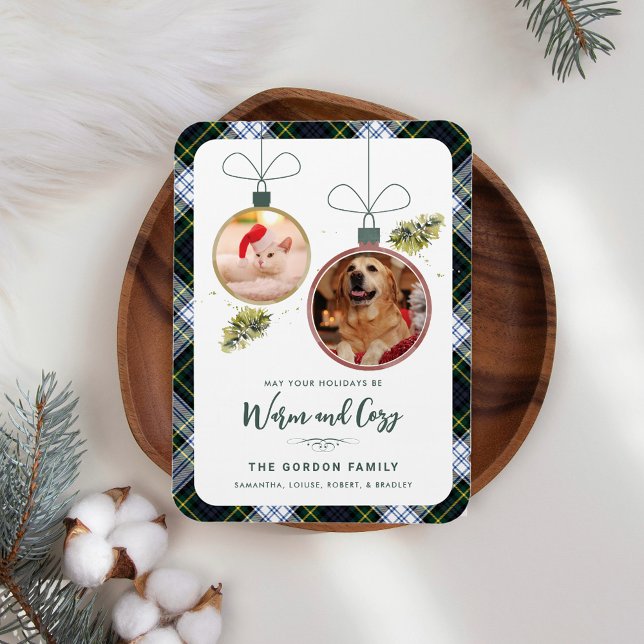 Rustic Play Family jul 2 Pet Photos Tartan Magnet (Rustic Plaid 2 Pet Photos Gordon Tartan Christmas Greetings Magnet)