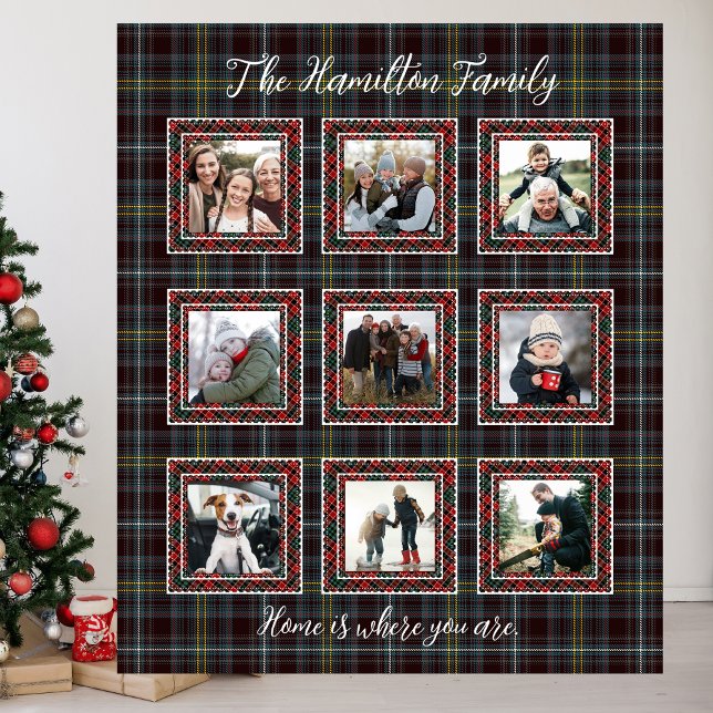 Rustic Play Family Photo Collage Blanket Fleecefilt (Rustic Plaid Family Photo Collage Blanket)
