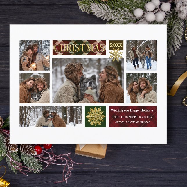 Rustic Play & Guld Snöflingor Multi-Photo Helg Vykort (Skapare uppladdad)