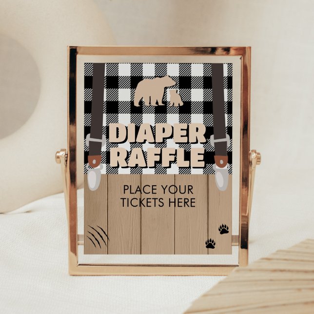 Rustic Play Lumberjack Baby Shower Diaper Raffle Poster (Plaid Lumberjack Baby Shower Diaper Raffle Sign)