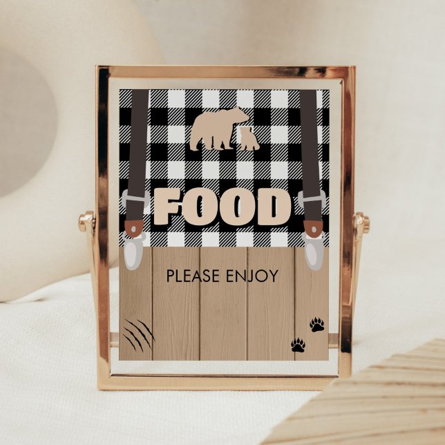 Rustic Play Lumberjack Baby Shower Food Poster (Plaid Lumberjack Baby Shower Food Sign)