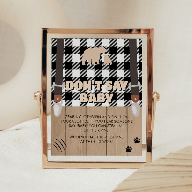Rustic Play Lumberjack Baby Shower Säg inte Baby Poster (Plaid Lumberjack Baby Shower Don't Say Baby Sign)