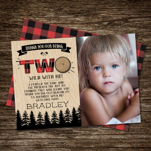 Rustic Play Lumberjack Boys 2:a födelsedagfoto Tack Kort