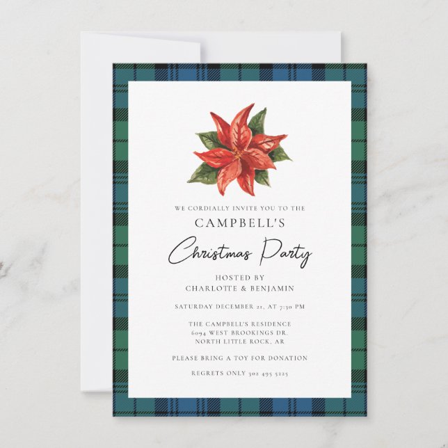 Rustic Play Watercolor Campbell Tartan-jul Inbjudningar (Framsida)