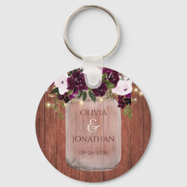 Rustic Plum Blommigt Mason Burk Ljus Wedding Favor Nyckelring