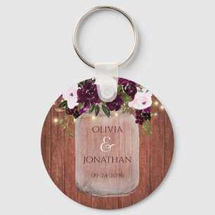 Rustic Plum Blommigt Mason Burk Ljus Wedding Favor Nyckelring