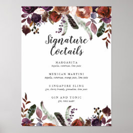 Rustic Plum | Bröllop Namnteckning Cocktail Menu Poster