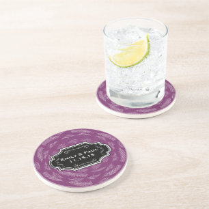Rustic Plum Feather Mönster Bröllop Underlägg Sandsten