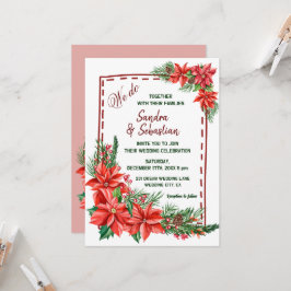 Rustic Poinsettia Blommigt red jul Bröllop Inbjudningar