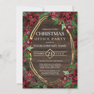 Rustic Poinsettia Blommigt Wood Corporate jul Inbjudningar