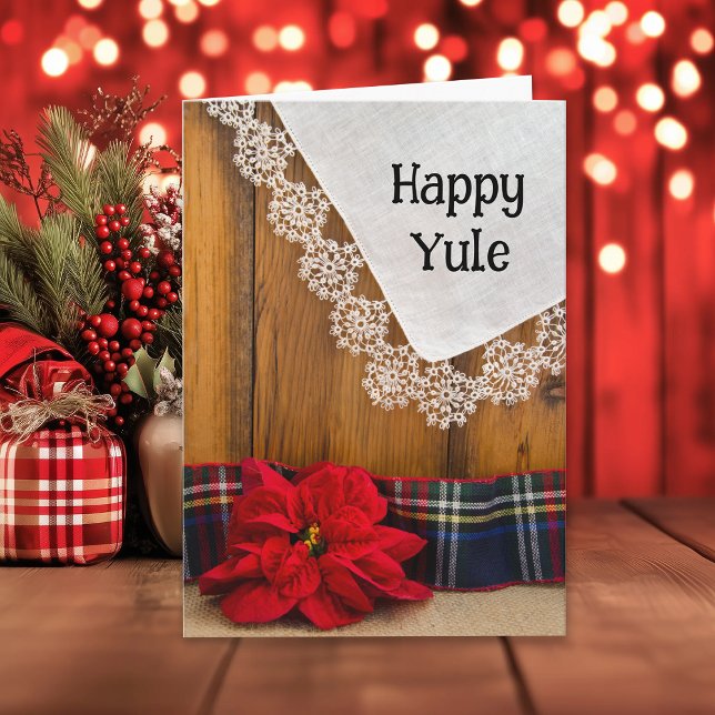 Rustic Poinsettia Flower och Play Lycklig Yule Helgkort (Skapare uppladdad)