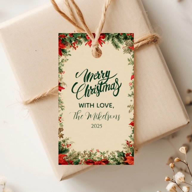 Rustic Poinsettia Gräs jul Party Presentetikett (Skapare uppladdad)