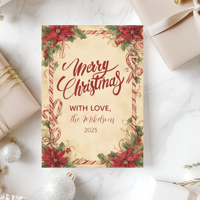 Rustic Poinsettia Helgdag Julkort (Skapare uppladdad)