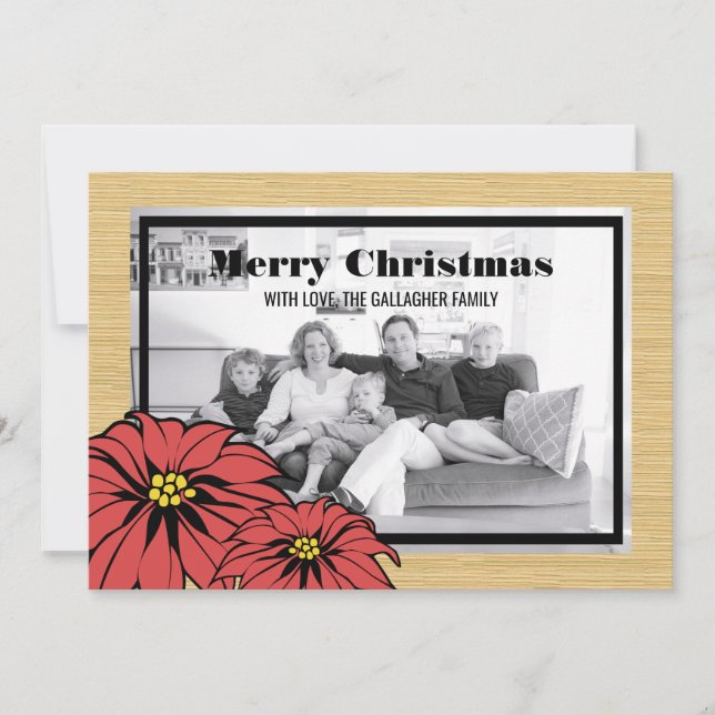 Rustic Poinsettia Helgdag Photo Flat Card Julkort (Framsida)