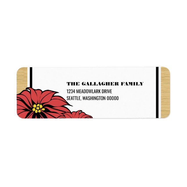 Rustic Poinsettia Helgdag Returadress Etikett (Framsidan)