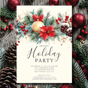 Rustic Poinsettia jul Party Inbjudningar
