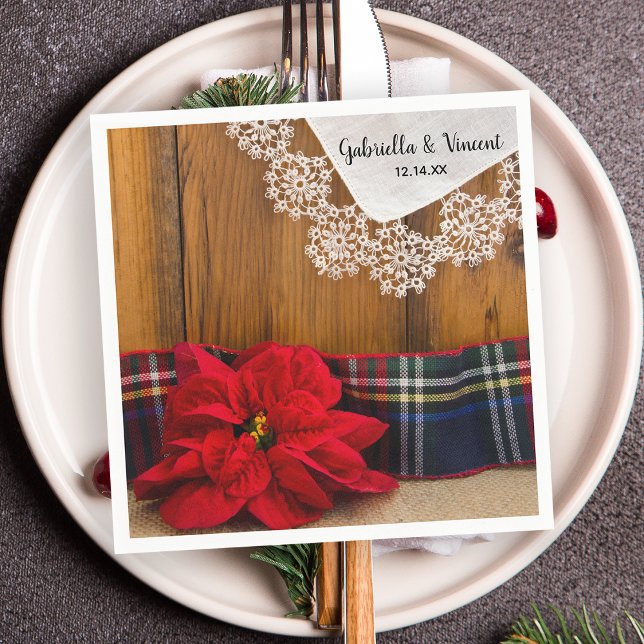 Rustic Poinsettia och Play Land Winter Wedding Pappersservett (Skapare uppladdad)