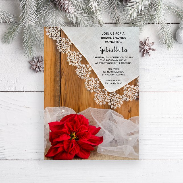 Rustic Poinsettia och Snöre Winter Möhippa Inbjudningar (Invite guests to your wintery December celebration with this rustic Bridal Shower Invitation. )