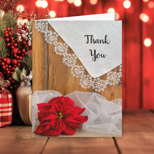 Rustic Poinsettia Snöre Winter Wedding Tack Kort