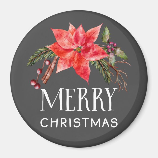 Rustic Poinsettia Wandeme God jul Magnet (Framsidan)