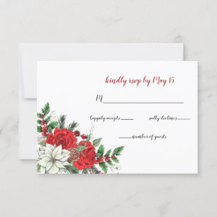 Rustic Poinsettia Winter Foliage Gräs cone Bröllop OSA Kort