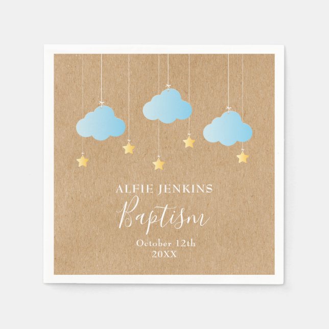 Rustic Pojke Baptism Christening Twinkle Stars Pappersservett (Framsidan)