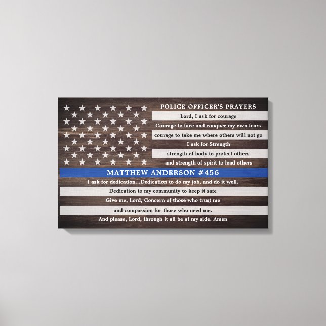 Rustic Police Officers Prayer Gift Thin Blue Line Canvastryck (Framsida)