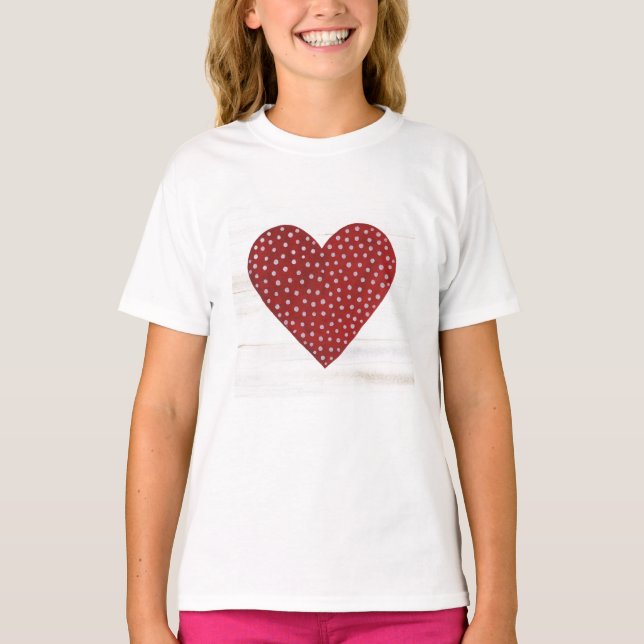 Rustic Polka Dot Valentine Heart T Shirt (Framsida)