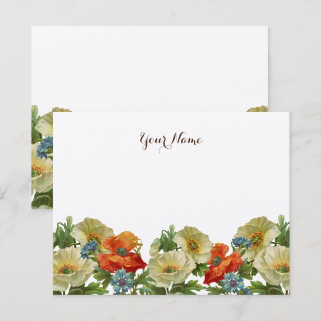 Rustic Poppies och Cornblommor Editable Anteckningskort (Fram/baksida)