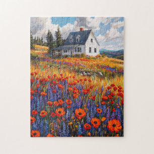 Rustic Poppy och Lupine Flower Fält Pussel