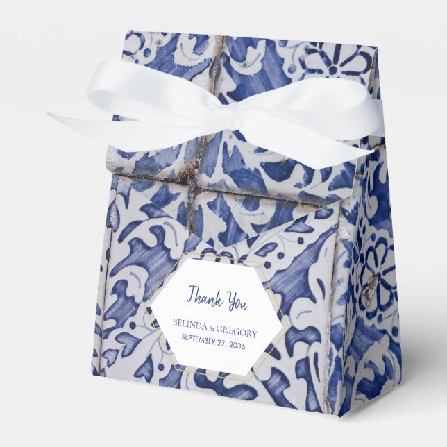 Rustic Portugisiska Tiles Bröllop Presentaskar (Framsidan Sidan)