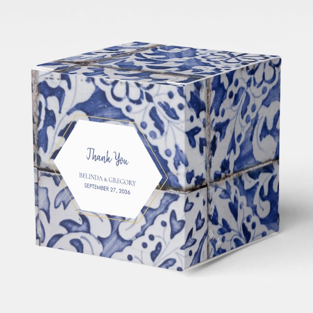 Rustic Portugisiska Tiles Bröllop Presentaskar (Framsidan Sidan)