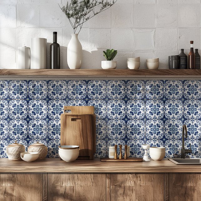 Rustic Portuguesa Azulejo Blue White Mediterranean Kakelplatta (Skapare uppladdad)