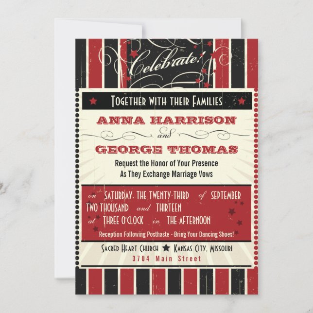 Rustic Poster: Red & Black Personligt bröllp Inbjudningar (Framsida)